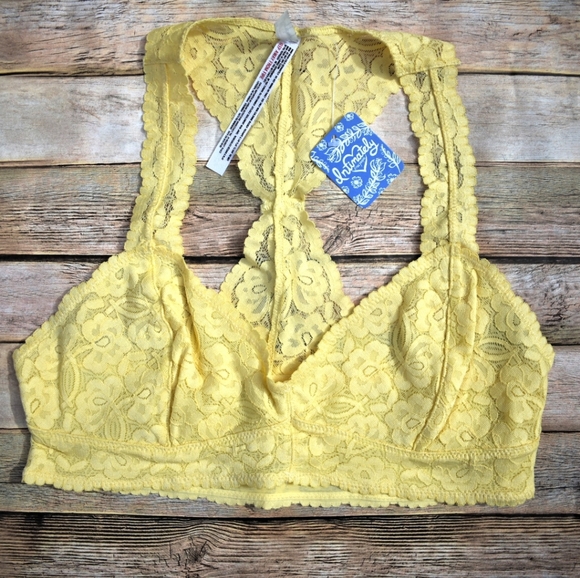 Free People Galloon Floral Lace Racerback Bralette Yellow Combo - Picture 3 of 8